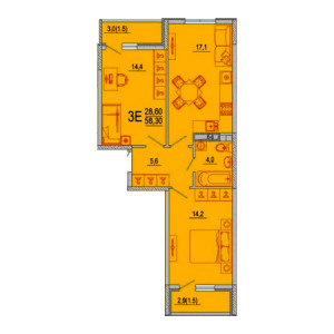 2 комнатная 58.3м²