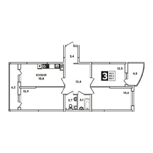 3 комнатная 85.9м²