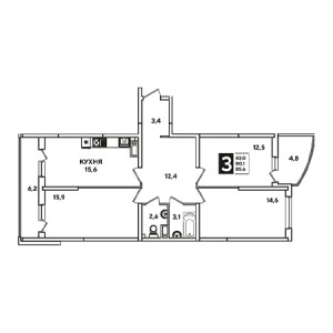 3 комнатная 85.6м²