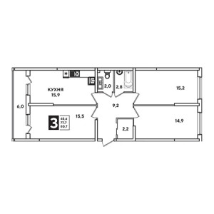 3 комнатная 80.7м²