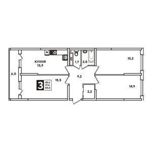 3 комнатная 80.4м²