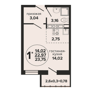 Студия 23.75м²