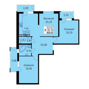 2 комнатная 83.01м²