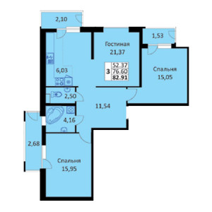 2 комнатная 82.91м²