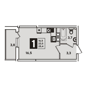 Студия 25.4м²