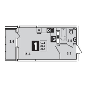 Студия 25.1м²