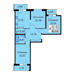 2 комнатная 82.63м²