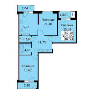 2 комнатная 82.53м²