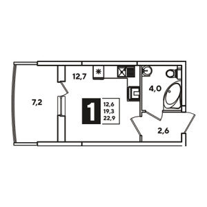 Студия 22.9м²