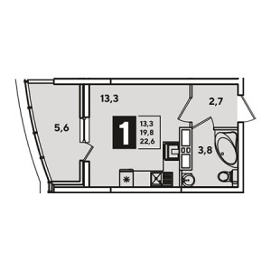 Студия 22.6м²