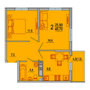 2 комнатная 48.7м²