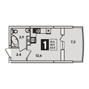 Студия 22.5м²