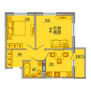 2 комнатная 48.3м²