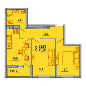 2 комнатная 45.9м²