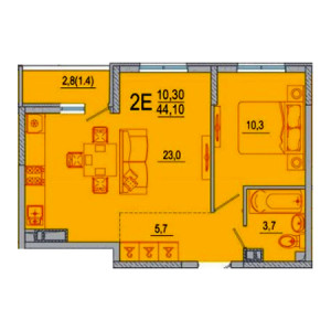 1 комнатная 44.1м²