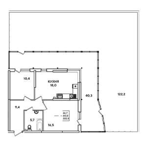 2 комнатная 222.5м²