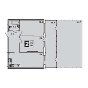 2 комнатная 118.9м²