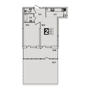 2 комнатная 96.6м²