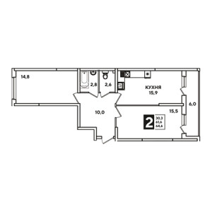 2 комнатная 64.6м²