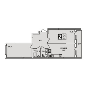 2 комнатная 63.6м²