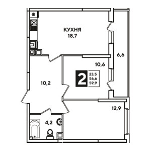 2 комнатная 59.9м²