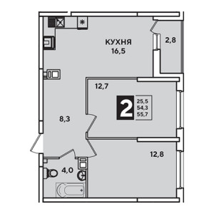 2 комнатная 55.7м²