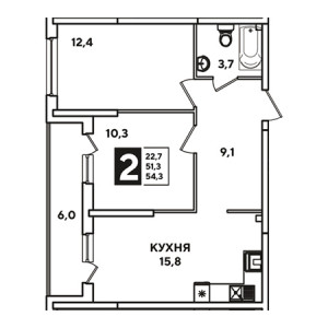 2 комнатная 54.3м²