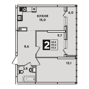 2 комнатная 53.2м²