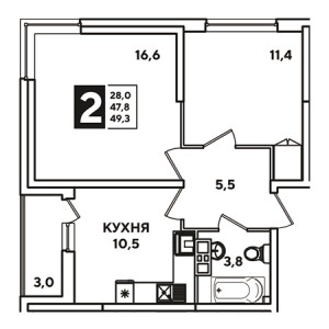 2 комнатная 49.3м²