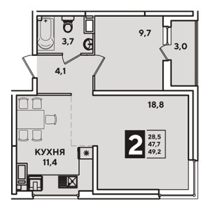 2 комнатная 49.2м²