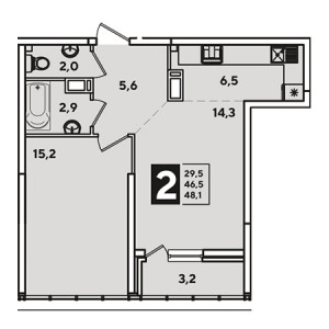 1 комнатная 48.1м²