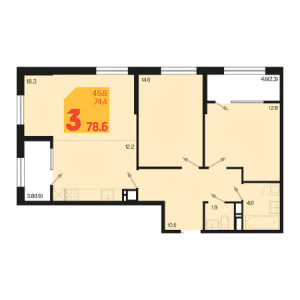 3 комнатная 78.6м²