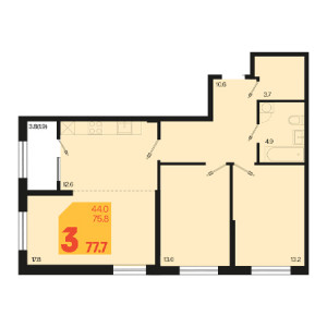 3 комнатная 77.7м²