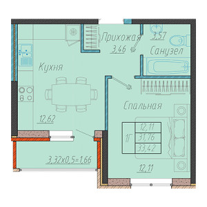 1 комнатная 33.42м²