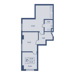 2 комнатная 54.20м²