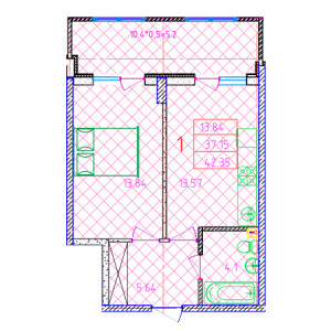 1 комнатная 42.35м²