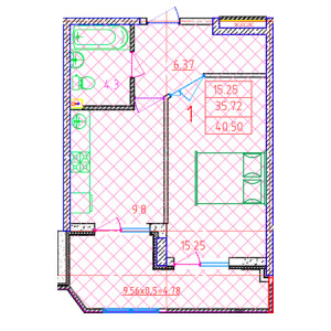 1 комнатная 40.5м²