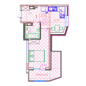 1 комнатная 36.02м²