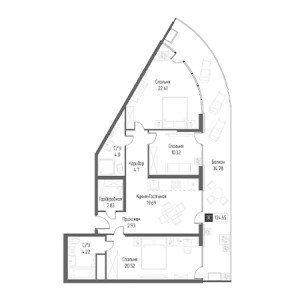 3 комнатная 124.65м²