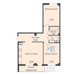 2 комнатная 59.34м²