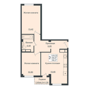 2 комнатная 58.27м²