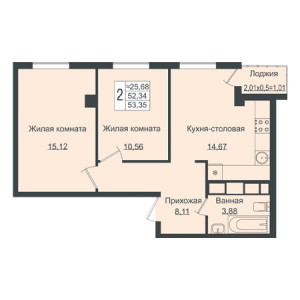 2 комнатная 53.35м²