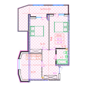 2 комнатная 62.38м²