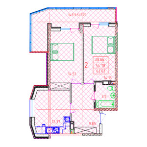 2 комнатная 62.03м²