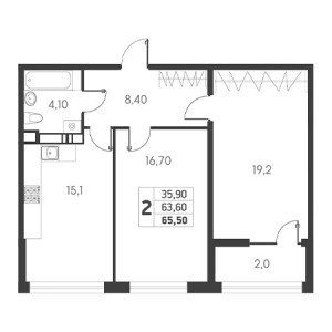 2 комнатная 65.5м²