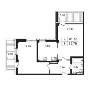 2 комнатная 65.79м²