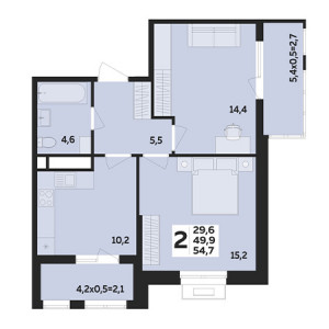 2 комнатная 54.7м²