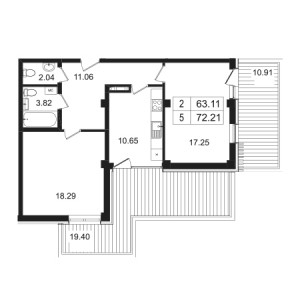 2 комнатная 72.21м²