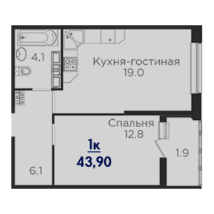 1 комнатная 43.9м²