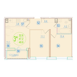 2 комнатная 48.9м²